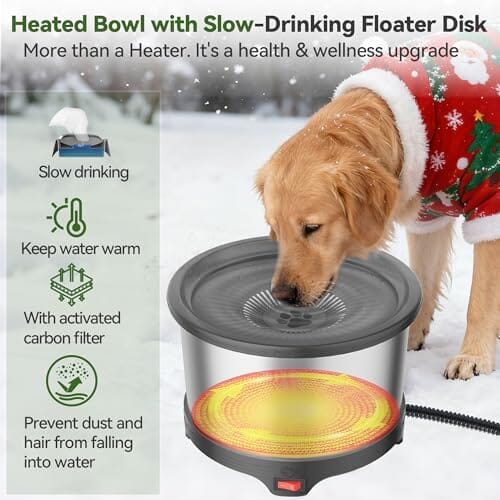 6.5L Heated Water Bowl Stainless Steel Outdoor Heated Dog Bowl with Anti-Chew Cord Dog Bowls & Feeders Pet Clever