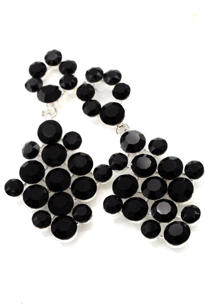 Black round gemstone earrings on a white background / Pageant or Formal