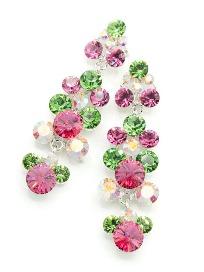 Eliza Benton Gracie crystal rhinestone statement drop earrings in Peridot Rose Mix