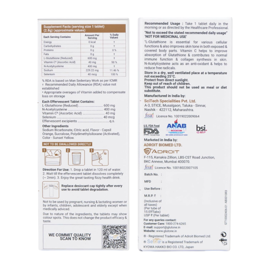 Glutone 1000 L-Glutathione Vitamin c 15 TAB