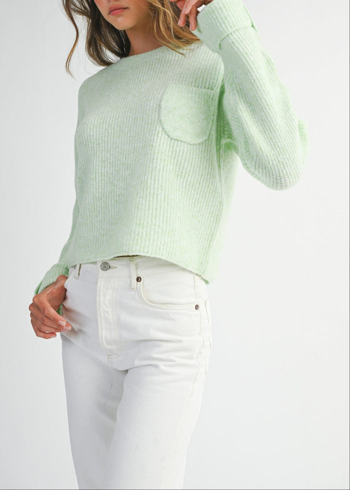 MABLE SOLID CREW NECK LONG SLEEVE KNIT PULLOVER SWEATER – LIME