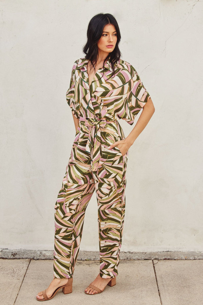 DRESS FORUM SURPLICE PULL-ON JUMPSUIT – EFFORTLESSLY CHIC EASY TROPICAL SAFARI ONE PIECE