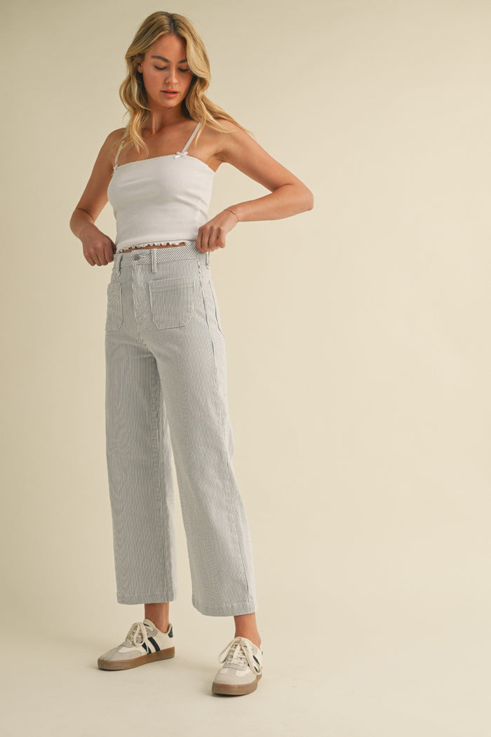 STRIPED PATCH POCKET JEANS
