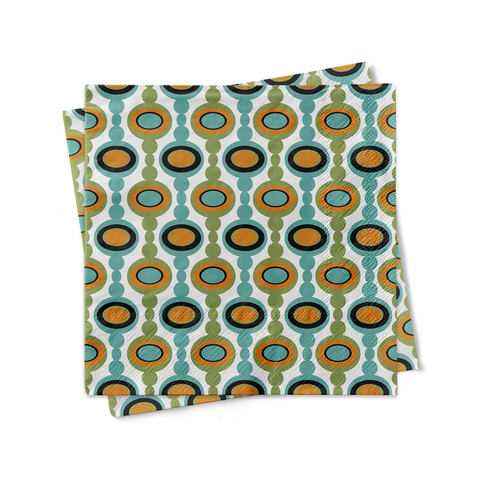 Mid Century Modern Geometric Oval Links Beverage Napkin