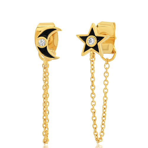 Moon And Star Chain Earrings