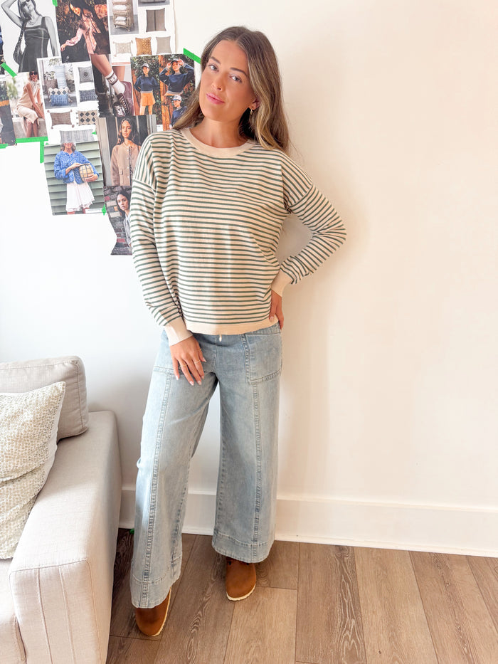 Staccato Olive Striped Crewneck Sweater – women's sweater