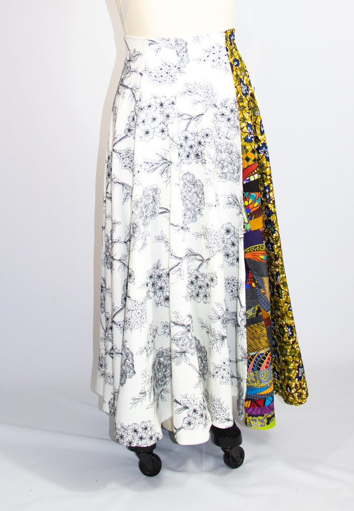 Skirt with Black Embroidered Flowers