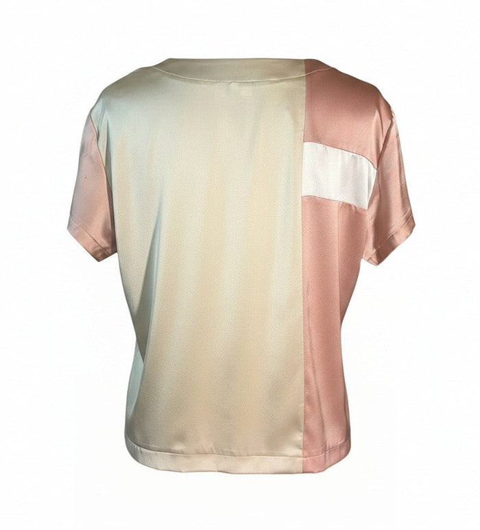 Stretch Silk Charmeuse Patchwork Pinks and Beige T shirt
