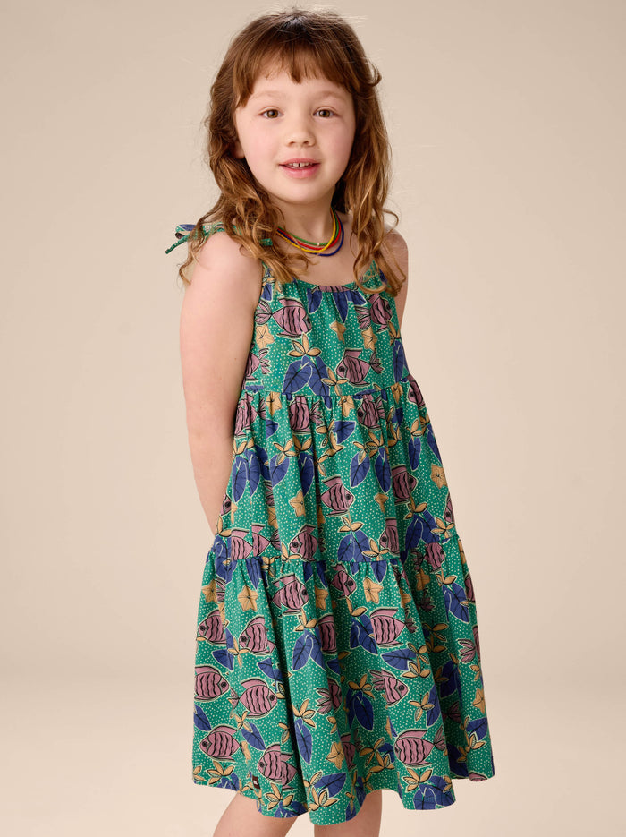 Tie Shoulder Tiered Dress