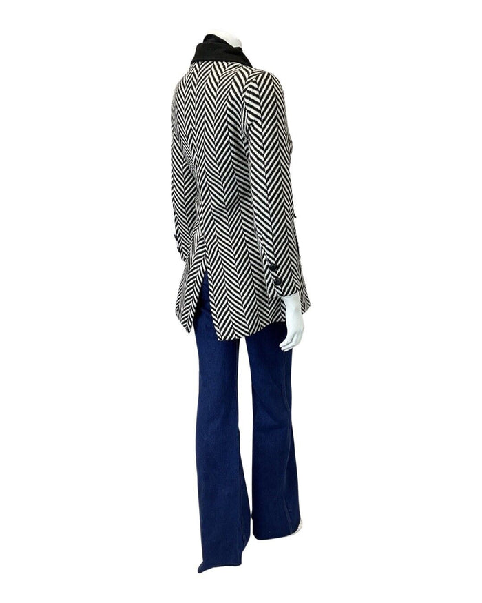 VINTAGE 60s 70s BACK WHITE CHEVRON ZIG-ZAG DAGGER COLLAR MOD WOOL BLAZER COAT 12