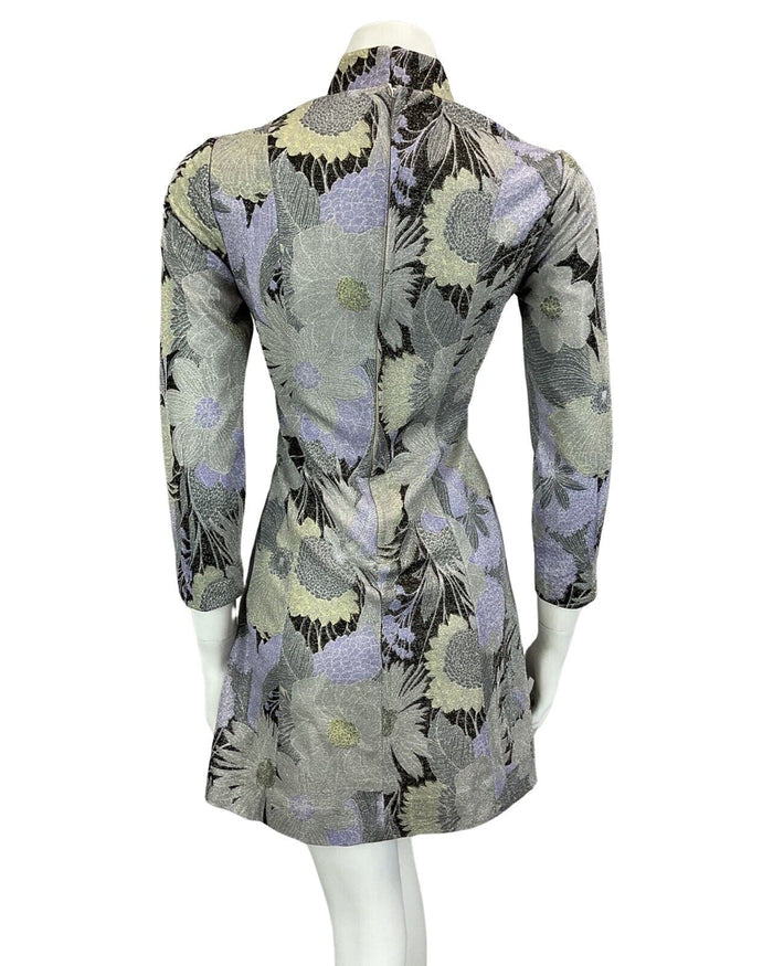 VINTAGE 60s 70s GREY SILVER LILAC MOD MINI PARTY CHRISTMAS EVENING DRESS 8 10