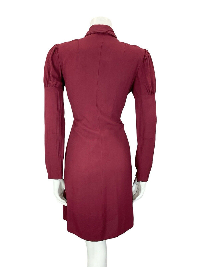 VTG 60S 70S BERRY RED PEARL BUTTON DOWN JULIET MUTTON SLEEVE SHIFT DRESS S 8 10