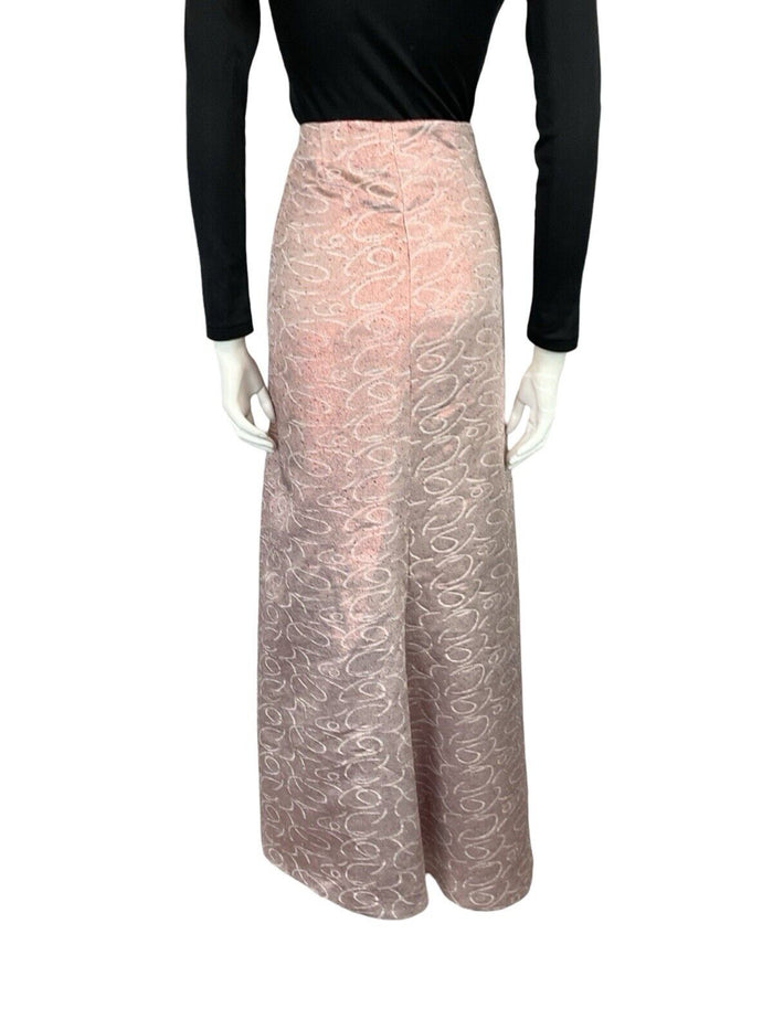VTG 60S 70S FISHTAIL PINK GEOMETRIC SWIRLY LINE SHIMMERY MAXI SKIRT 18 20