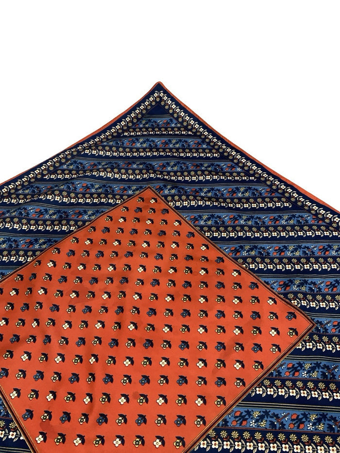 VTG 60S 70S RED WHITE BLUE BEIGE FLORAL FOLK BOHO STRIPED SCARF
