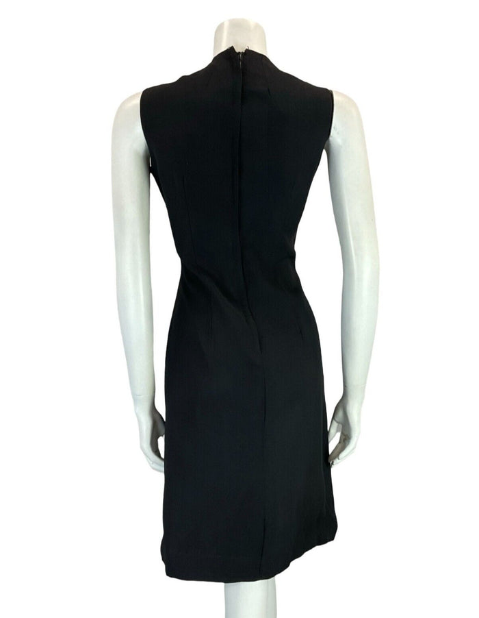 VTG 60S MOD BLACK DIAMANTE SLEEVELESS BEADED BLACK PARTY EVENING DRESS 12