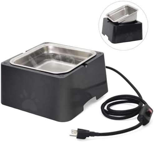 1 Gallon Large Capacity Outside Animal Heated Waterer Bowl Dog Bowls & Feeders Pet Clever Black