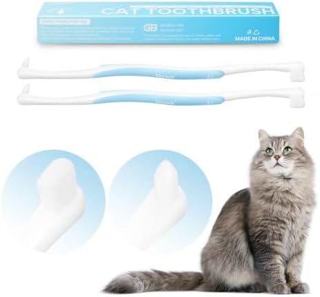 2 Pcs Dual-Sided Cat Toothbrush with Micro Brush Head Toothbrush Pet Clever