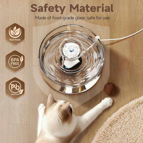 2.7L/91 oz Ultra-Quiet Pet Fountain Glass Cat Water Fountain Includes 2 Filters Dog Bowls & Feeders Pet Clever
