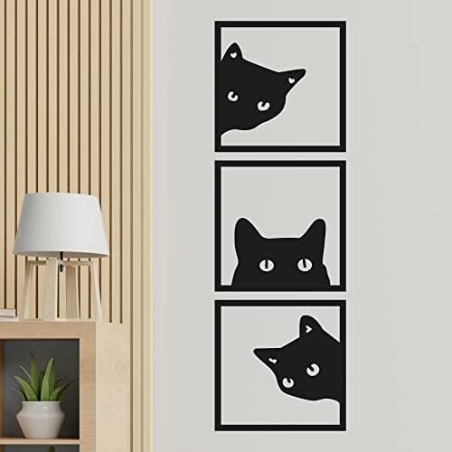 3-Piece Black Cat Art - Wooden Cat Silhouette Decor Home Decor Cats Pet Clever