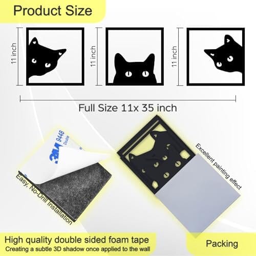 3-Piece Black Cat Art - Wooden Cat Silhouette Decor Home Decor Cats Pet Clever