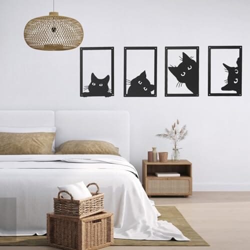 4 Pieces Metal Black Cat Wall Art Decor Metal Wall Decor Home Decor Cats Pet Clever