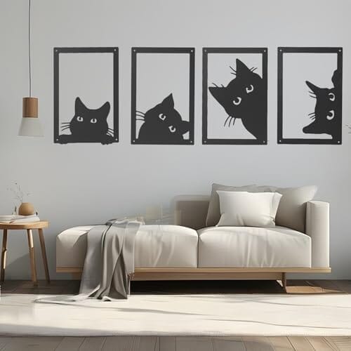 4 Pieces Metal Black Cat Wall Art Decor Metal Wall Decor Home Decor Cats Pet Clever