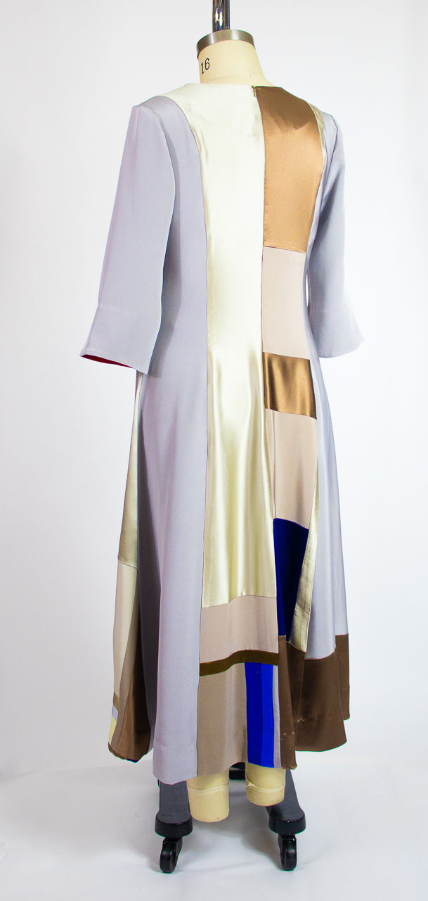 4 ply Patchwork Silk Shades of Grey and Taupe Dress