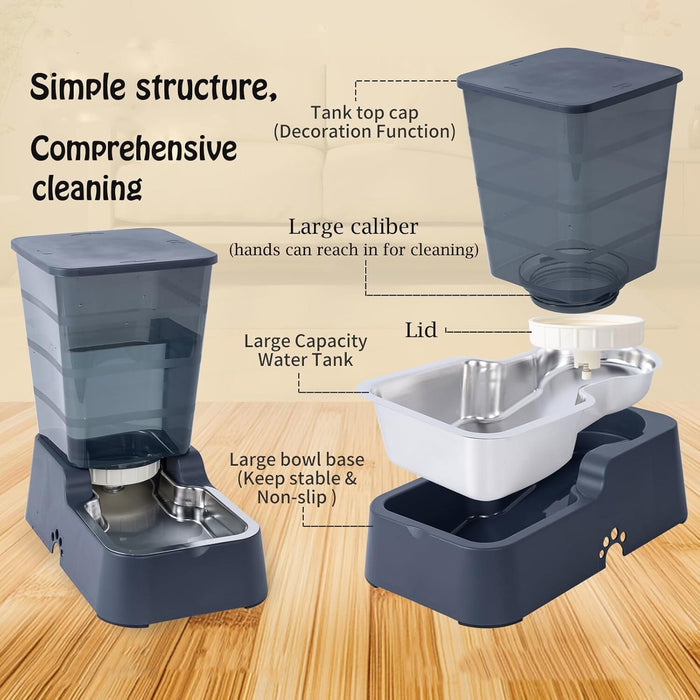 5L for Cats and Medium and Large-Sized Dogs with Stainless Steel Bow Dog Bowls & Feeders Pet Clever