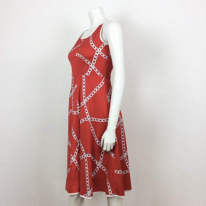 60S 70s VINTAGE RED WHITE CHAIN PATTERN FLOATY DRESS 4 6