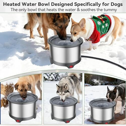 6.5L Heated Water Bowl Stainless Steel Outdoor Heated Dog Bowl with Anti-Chew Cord Dog Bowls & Feeders Pet Clever