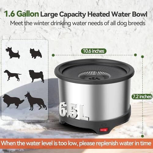 6.5L Heated Water Bowl Stainless Steel Outdoor Heated Dog Bowl with Anti-Chew Cord Dog Bowls & Feeders Pet Clever