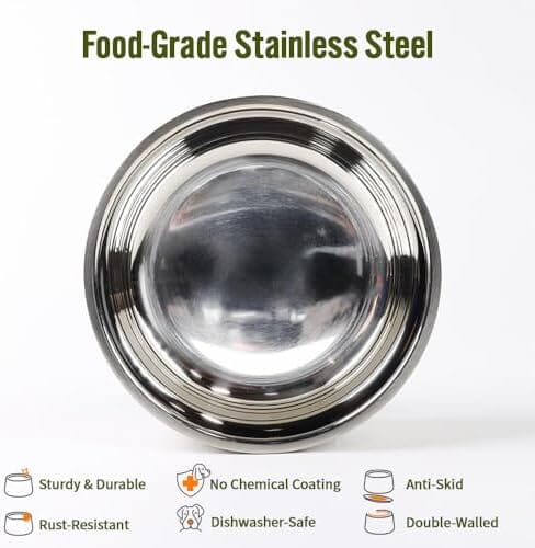 85 Oz - Large Double Walled Stainless Steel Bowl Non-Slip Dog Bowls & Feeders Pet Clever