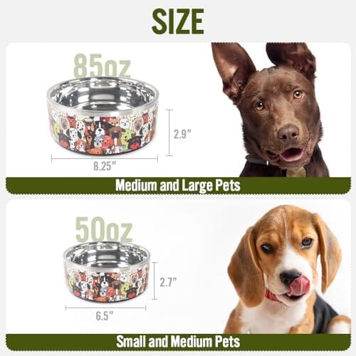 85 Oz - Large Double Walled Stainless Steel Bowl Non-Slip Dog Bowls & Feeders Pet Clever