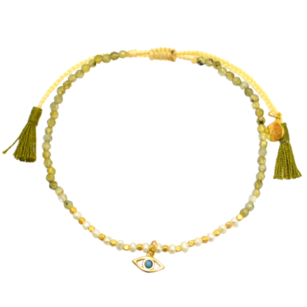Adjustable Labradorite Evil Eye Bracelet