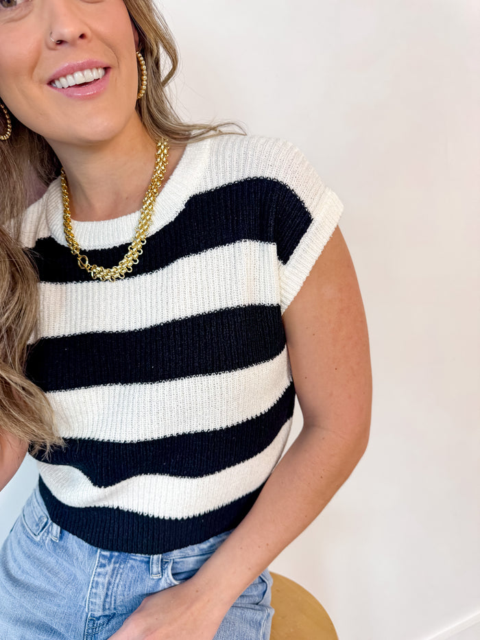 Anna Short Sleeve Striped Sweater