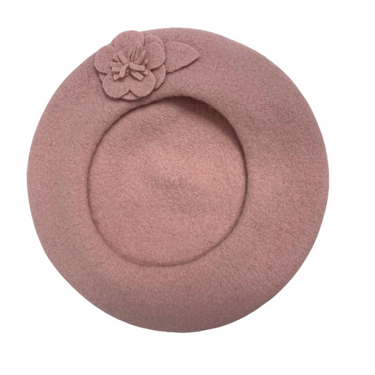 BABY PINK FLOWER APPLIQUÉ VINTAGE 60s 70s BERET