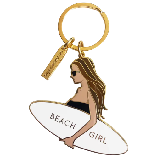 Beach Girl Surfer Enamel Keychain