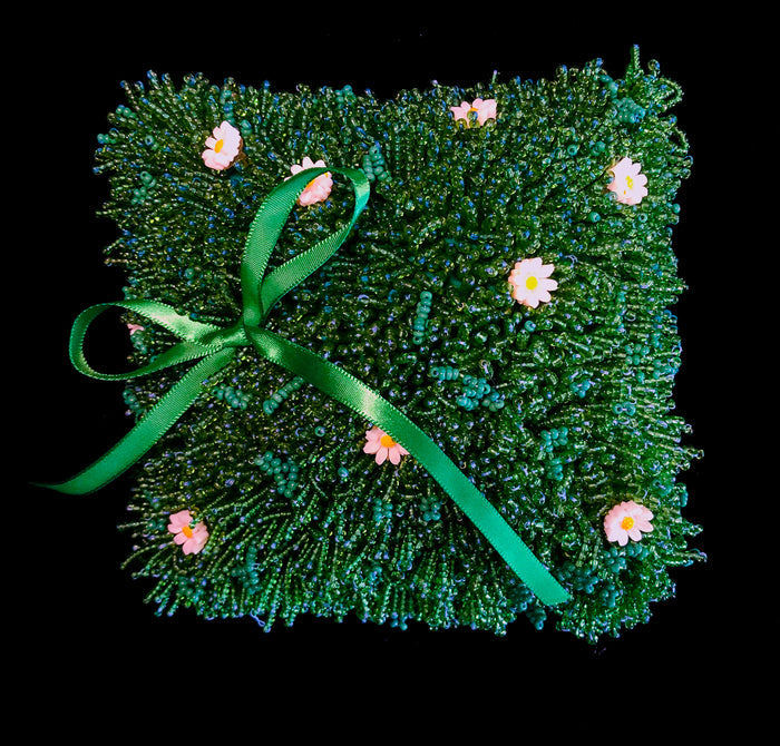 Beaded Bridal Pillow Green Beads