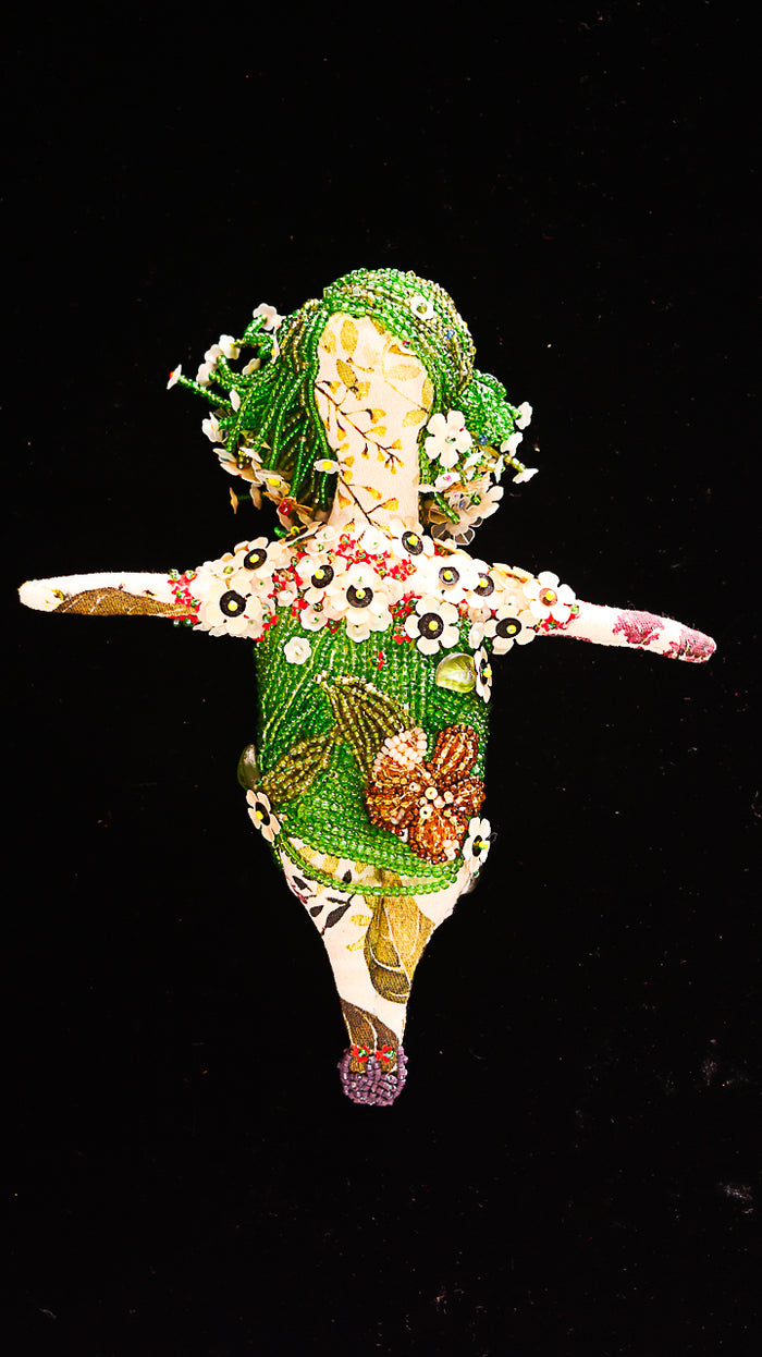 Beaded Doll with Green beads and Flowers