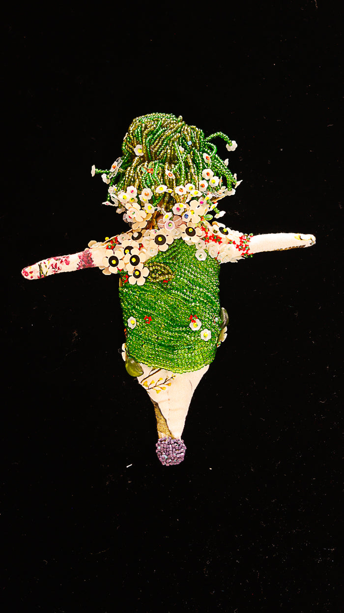 Beaded Doll with Green beads and Flowers