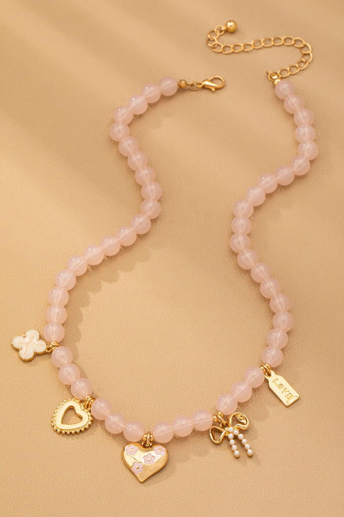 Beaded Heart Charm Necklace