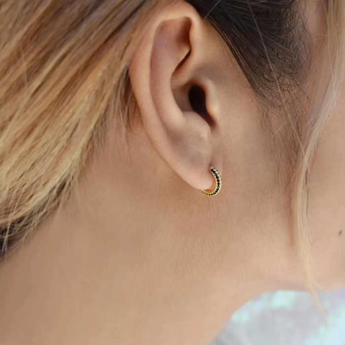 Black Cz Huggie Studs