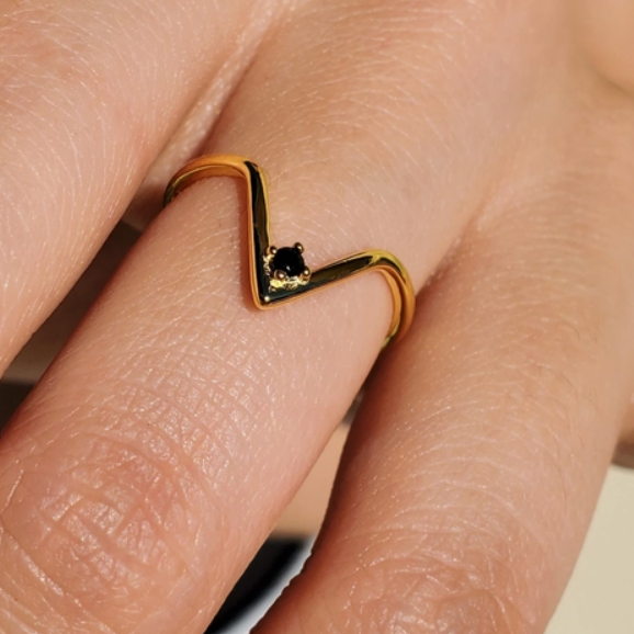 Black CZ V Ring