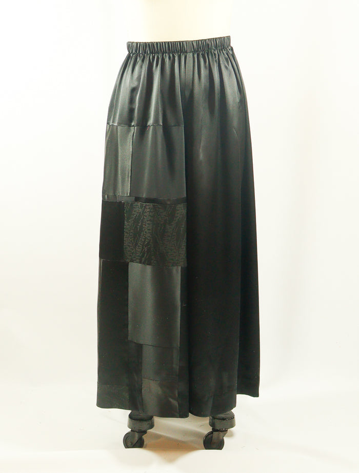 Black Silk Charmeuse Patchwork Palazzo Pant