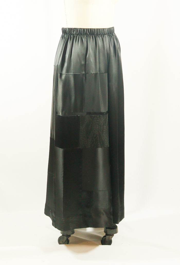 Black Silk Charmeuse Patchwork Palazzo Pant