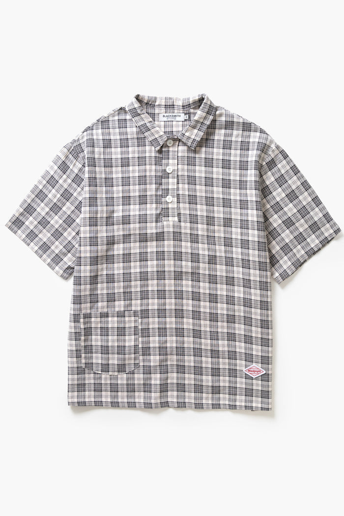 Blacksmith - Short Sleeved Popover Shirt - Black Plaid
