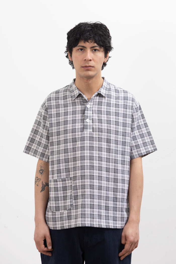 Blacksmith - Short Sleeved Popover Shirt - Black Plaid