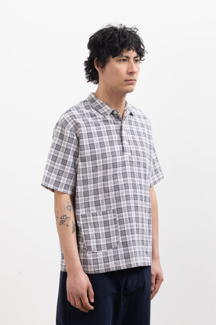 Blacksmith - Short Sleeved Popover Shirt - Black Plaid