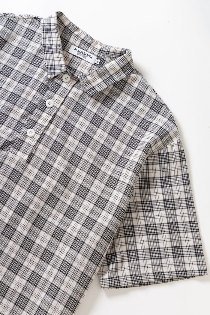Blacksmith - Short Sleeved Popover Shirt - Black Plaid