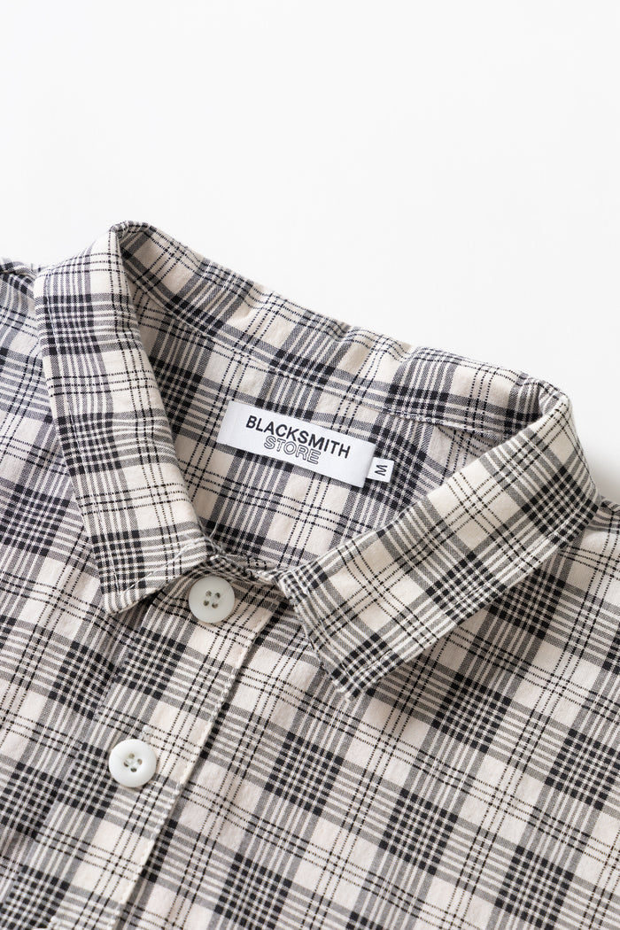 Blacksmith - Short Sleeved Popover Shirt - Black Plaid